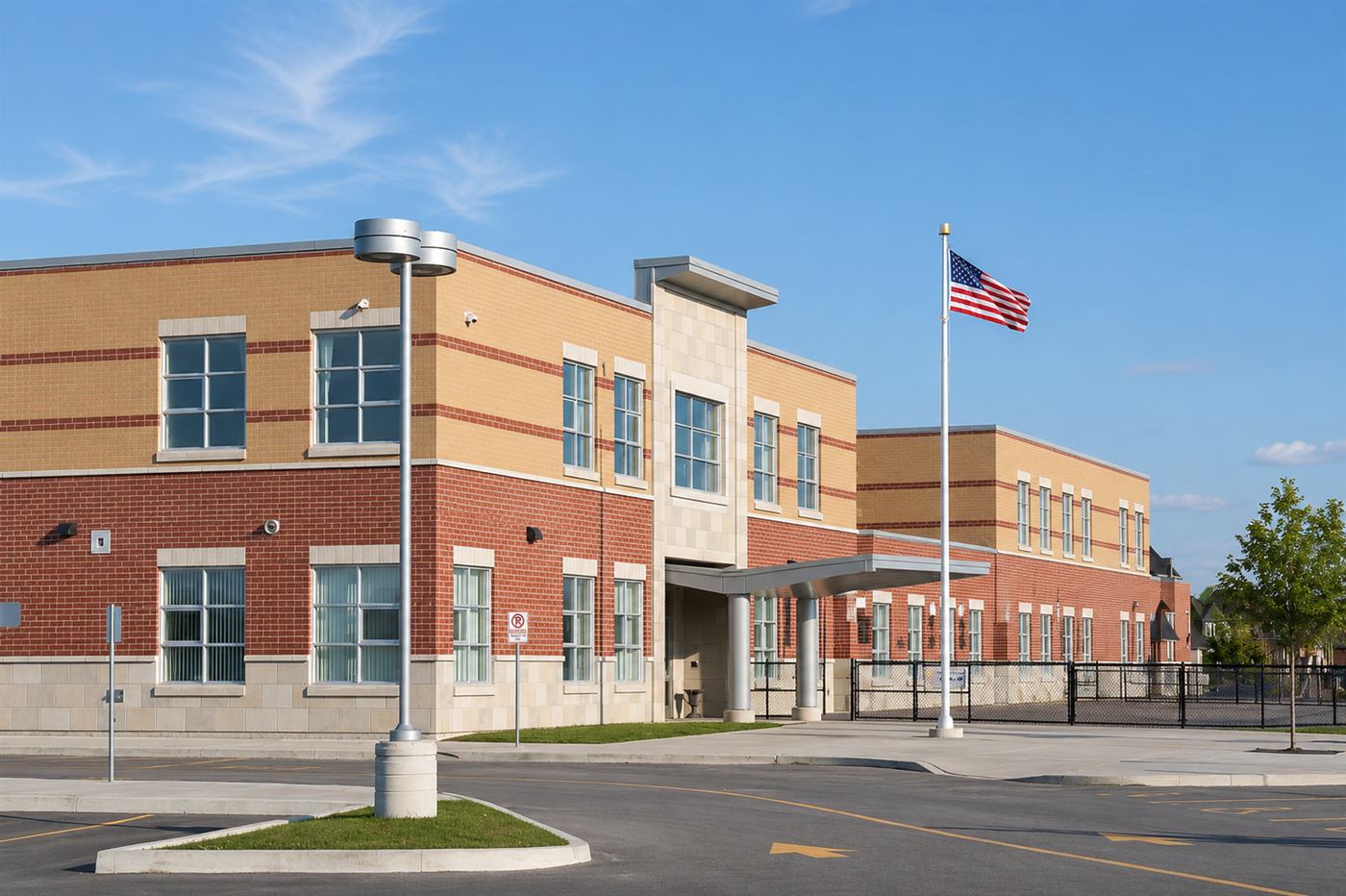 Completed two-story brick building exterior