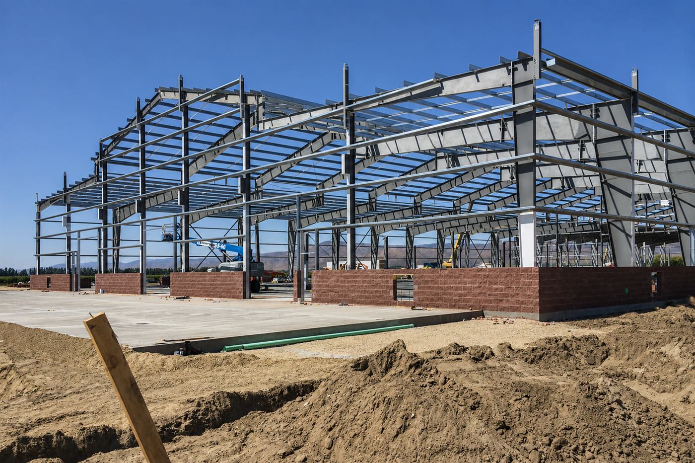 Steel structural frame of a building under construction